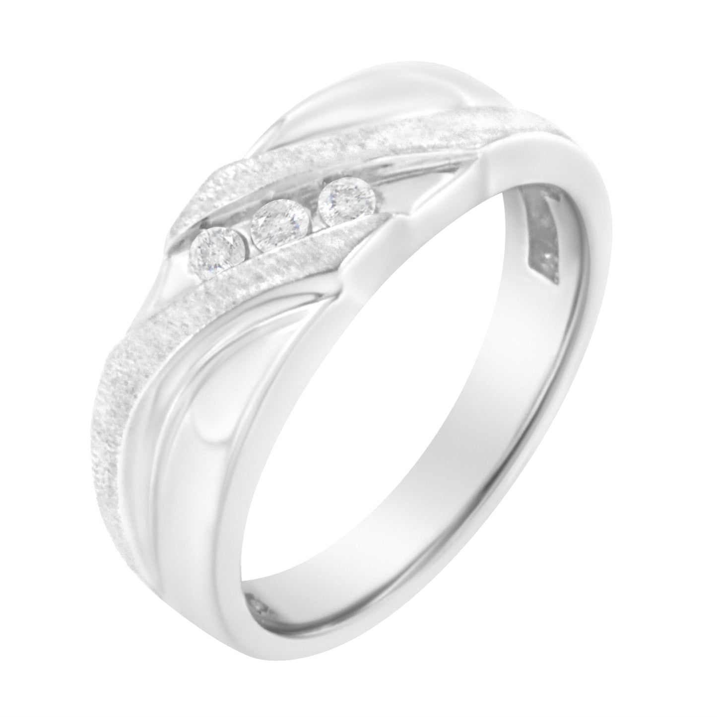 10K White Gold 1/10 Cttw Diamond Men's Three Stone Channel Set Diamond Wedding Ring (I-J Color, I1-I2 Clarity) - Size 10 Bids.com