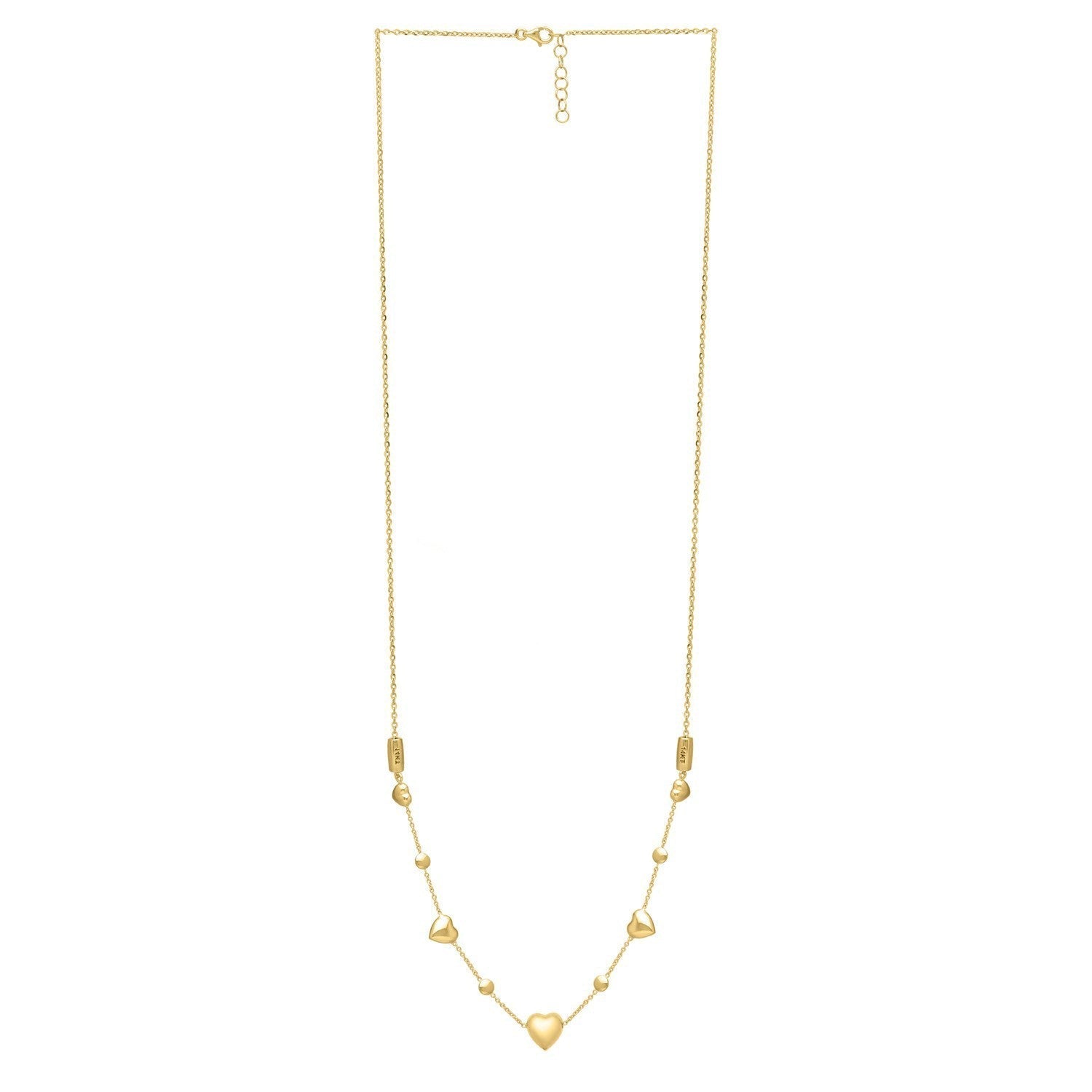 14k Yellow Gold Puff Heart Adjustable Necklace Bids.com
