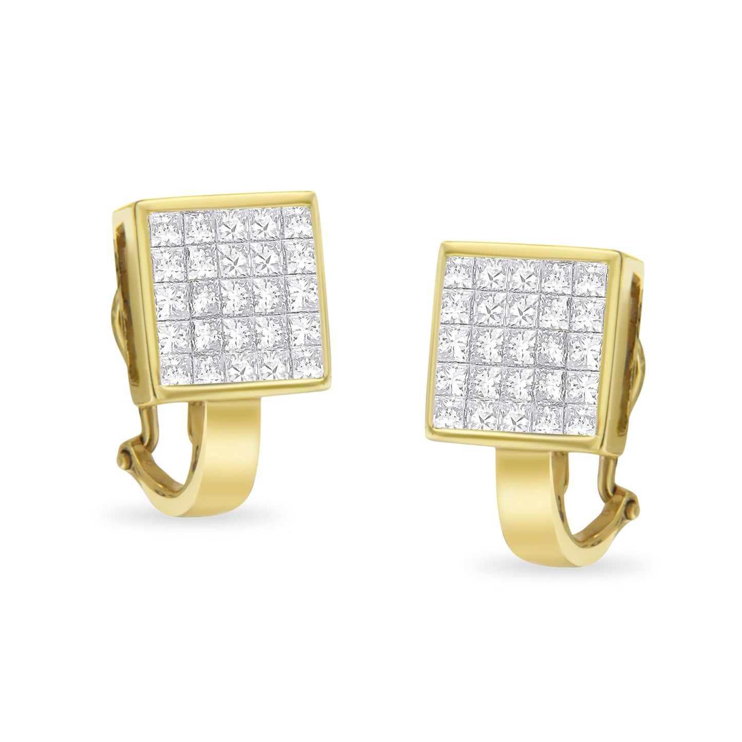 14K Yellow Gold 3-1/5 Cttw Princess Cut Diamond Â¾ Square Invisible Set Grid Huggy Style Omega Back Stud Earrings (G-H Color, VS1-VS2 Clarity) Bids.com