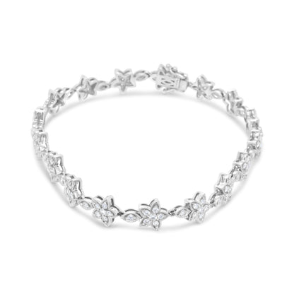 14K White Gold 1 1/5 Cttw Round Diamond Flower Blossom Link Bracelet (H-I Color, SI1-SI2 Clarity) - Size 7" Bids.com