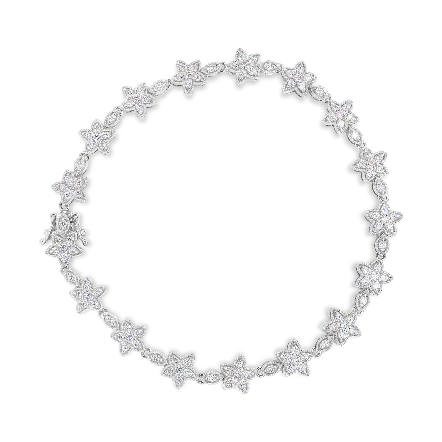 14K White Gold 1 1/5 Cttw Round Diamond Flower Blossom Link Bracelet (H-I Color, SI1-SI2 Clarity) - Size 7" Bids.com
