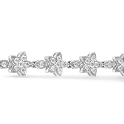 14K White Gold 1 1/5 Cttw Round Diamond Flower Blossom Link Bracelet (H-I Color, SI1-SI2 Clarity) - Size 7" Bids.com