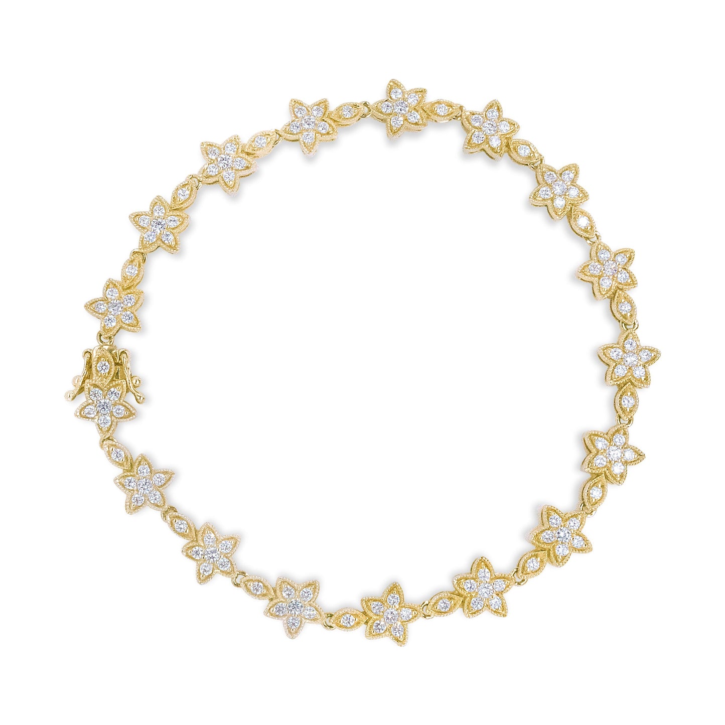 14K White Gold 1 1/5 Cttw Round Diamond Flower Blossom Link Bracelet (H-I Color, SI1-SI2 Clarity) - Size 7" Bids.com