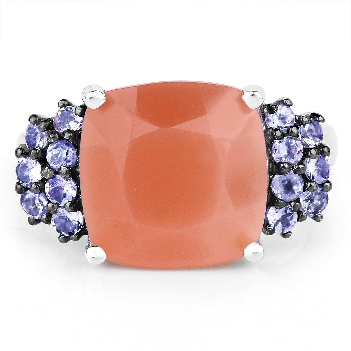 6.18 Carat Genuine Peach Moonstone and Tanzanite .925 Sterling Silver Ring Bids.com