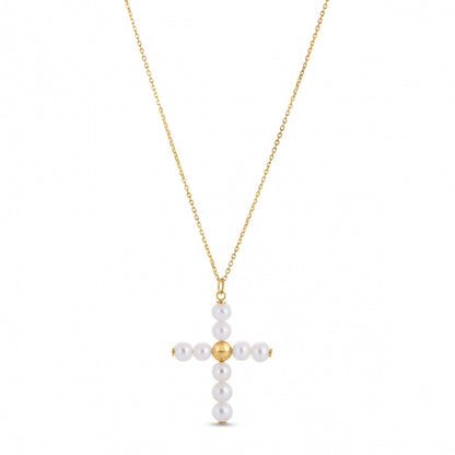 14k Yellow Gold Pearl Cross Pendant Bids.com