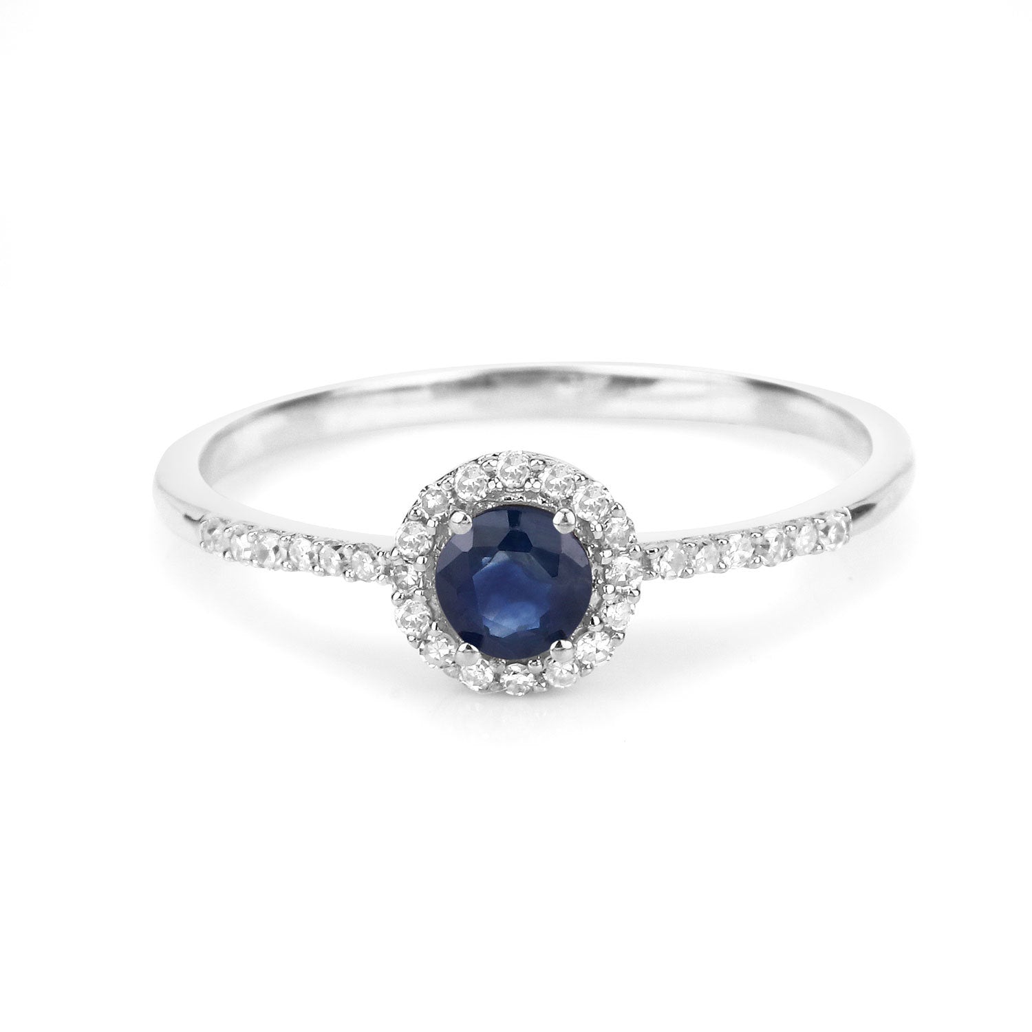 0.38 Carat Genuine Blue Sapphire and White Diamond 14K White Gold Ring Bids.com