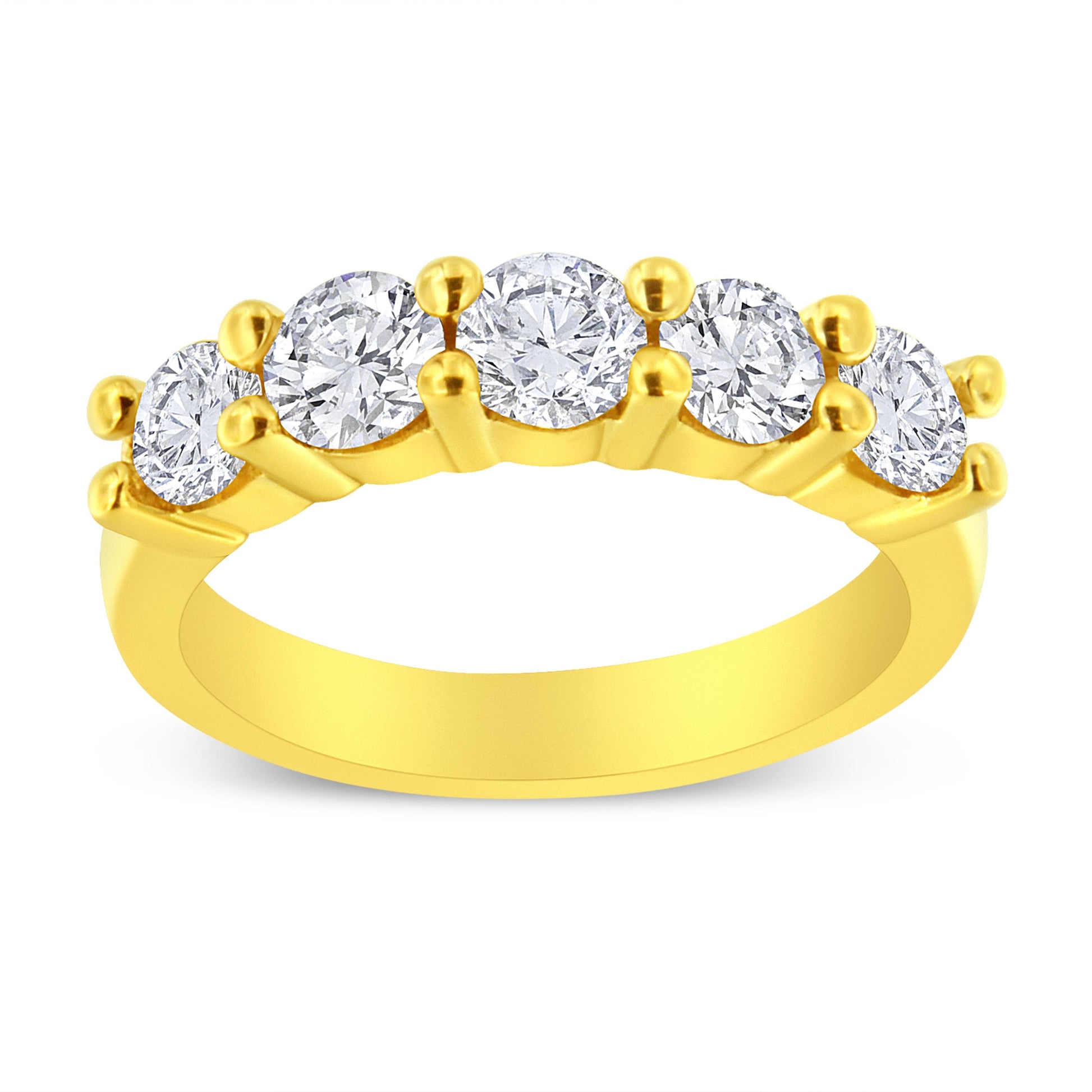 14K Yellow Gold Plated .925 Sterling Silver 1 1/2 Cttw Shared Prong Set Brilliant Round-Cut Diamond Anniversary or Wedding Band Ring (K-L Color, SI2-I1 Clarity) - Size 7 Bids.com