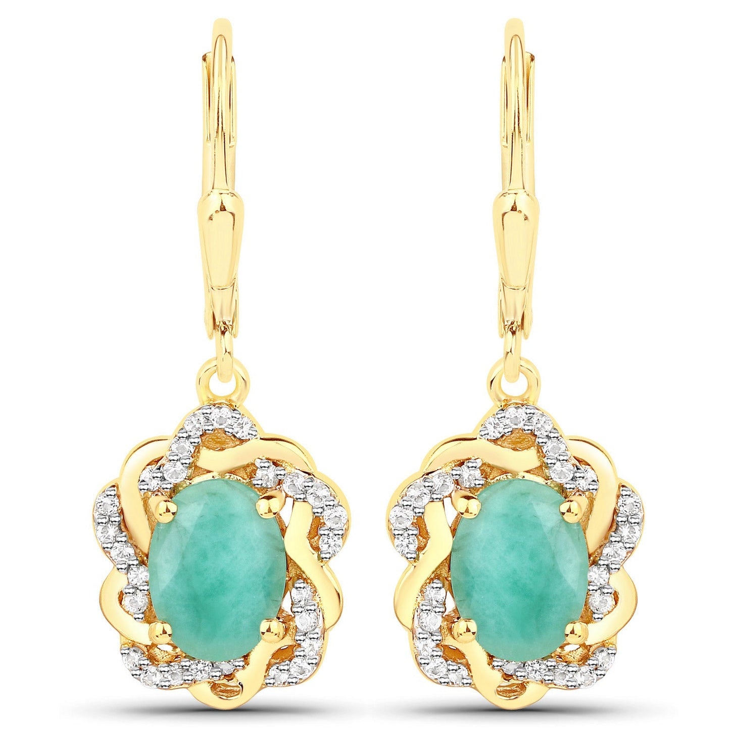 2.36 Carat Genuine Emerald and White Topaz .925 Sterling Silver Earrings Bids.com