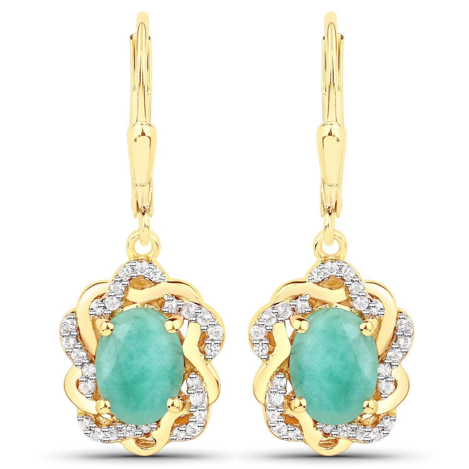2.36 Carat Genuine Emerald and White Topaz .925 Sterling Silver Earrings Bids.com