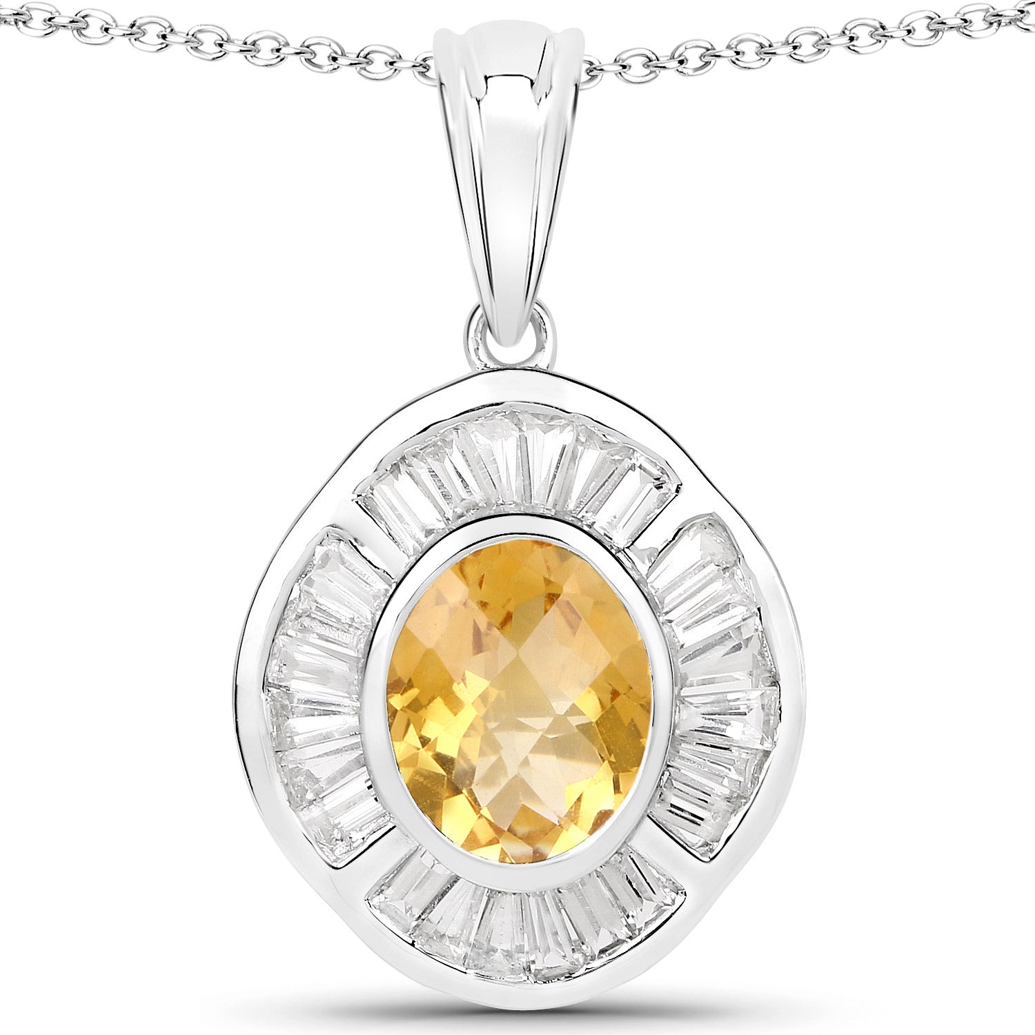 4.18 Carat Genuine Citrine and White Topaz .925 Sterling Silver Pendant Bids.com