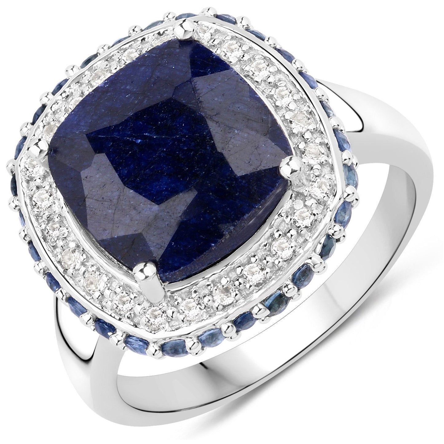 6.46 Carat Dyed Sapphire, Blue Sapphire and White Topaz .925 Sterling Silver Ring Bids.com