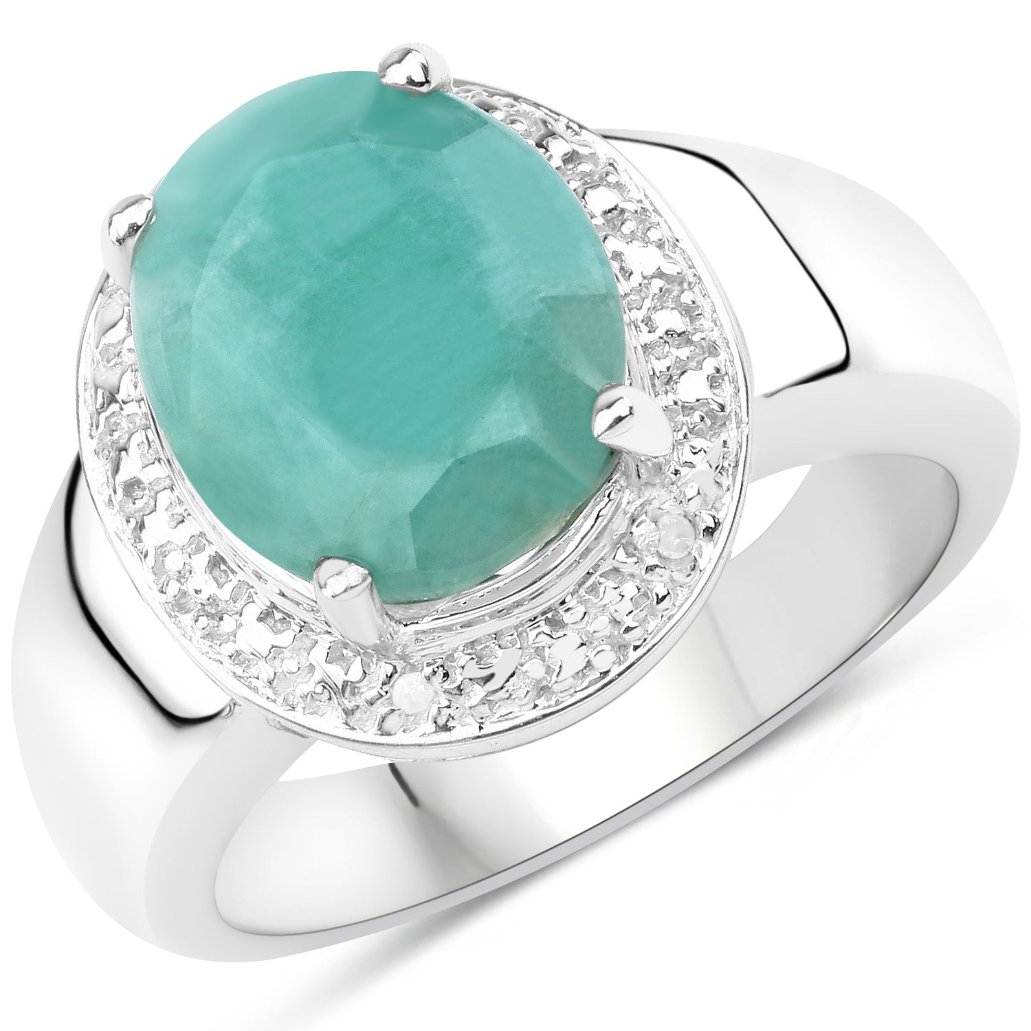 4.72 Carat Genuine Emerald and White Diamond .925 Sterling Silver Ring Bids.com
