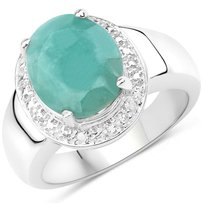 4.72 Carat Genuine Emerald and White Diamond .925 Sterling Silver Ring Bids.com
