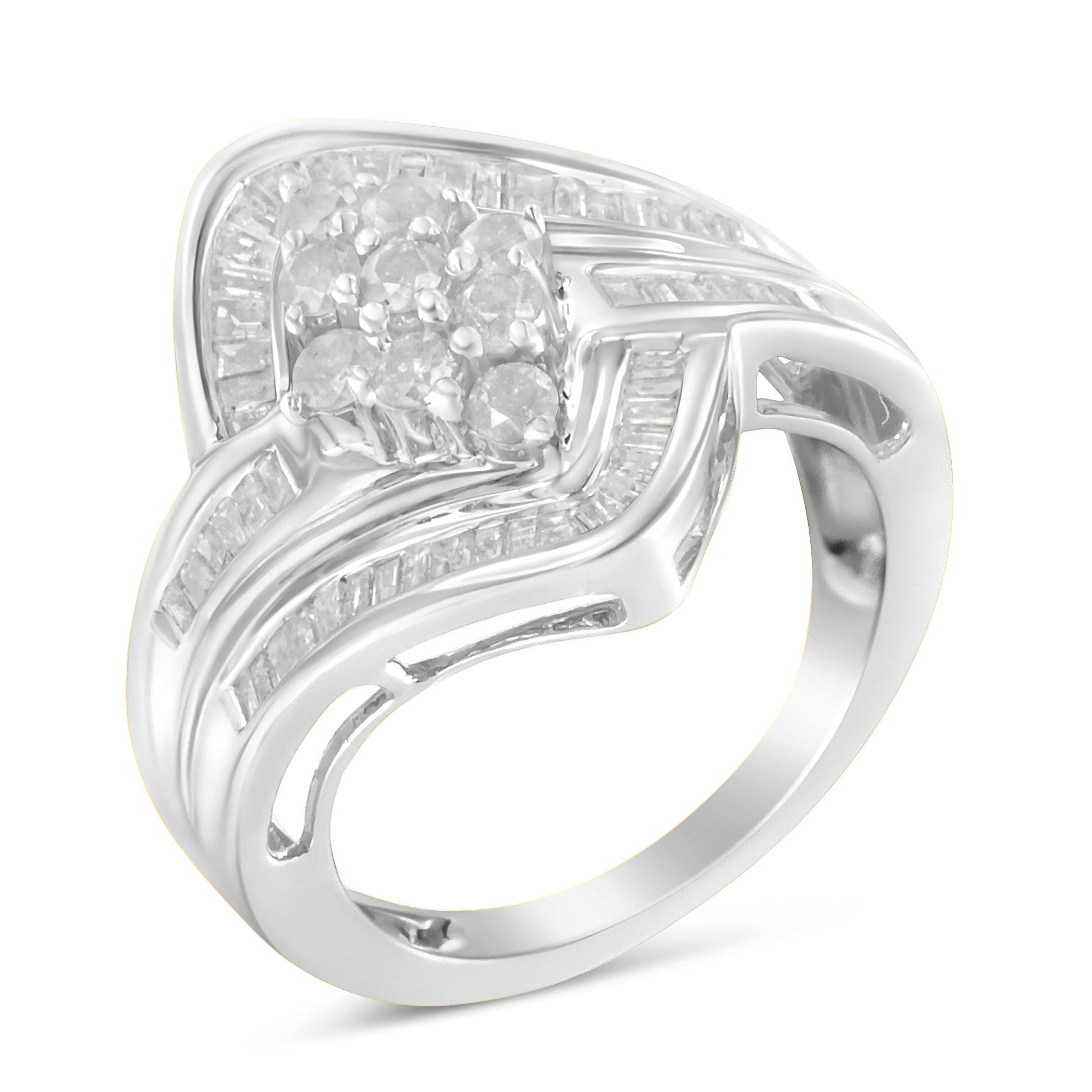 10K White Gold Diamond Bypass Cluster Ring (1 Cttw, I-J Color, I2-I3 Clarity) - Size 7 Bids.com