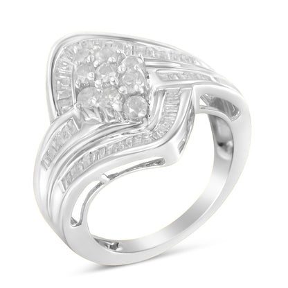 10K White Gold Diamond Bypass Cluster Ring (1 Cttw, I-J Color, I2-I3 Clarity) - Size 7 Bids.com