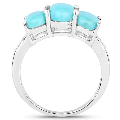 2.97 Carat Genuine Turquoise and White Zircon .925 Sterling Silver Ring Bids.com