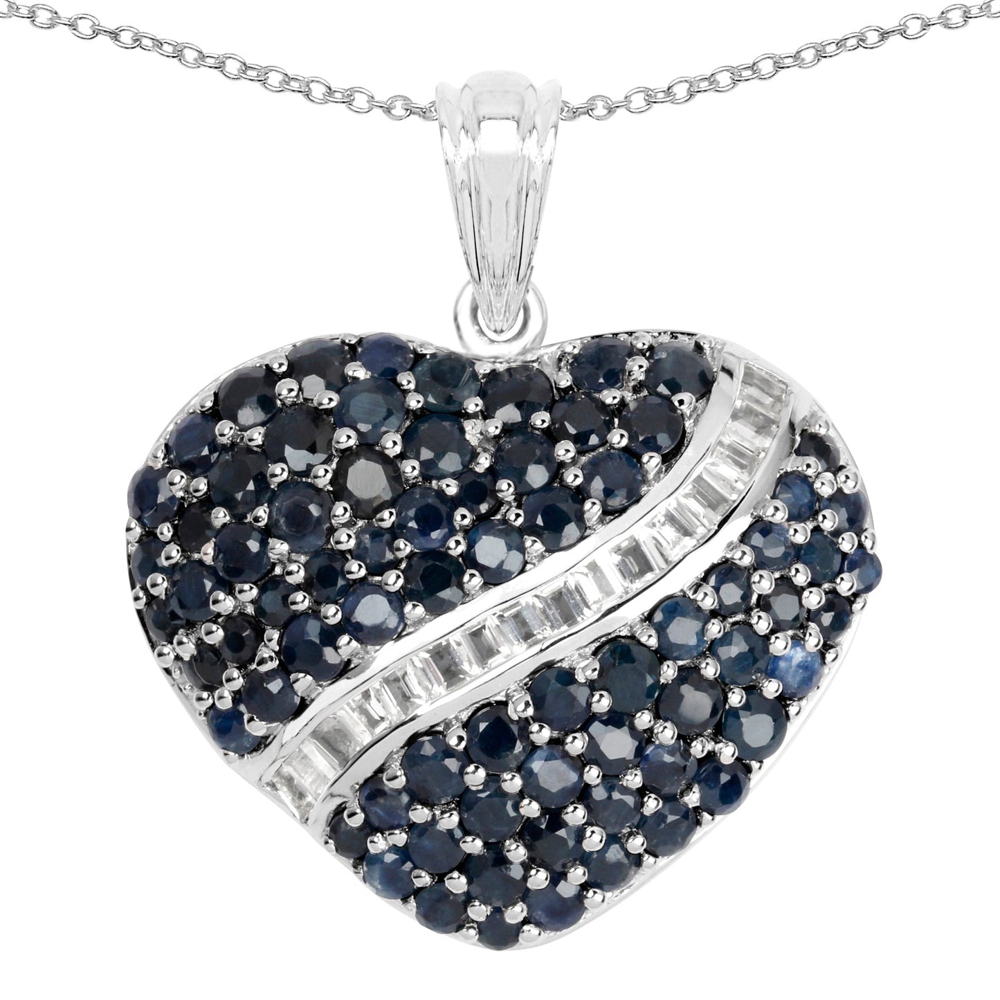 4.60 Carat Genuine Blue Sapphire and White Topaz .925 Sterling Silver Pendant Bids.com