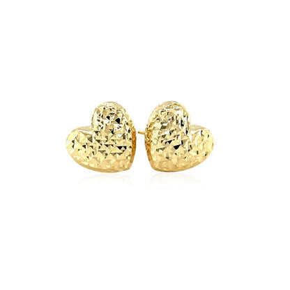 14k Yellow Gold Puffed Heart Earrings with Diamond Cuts Bids.com