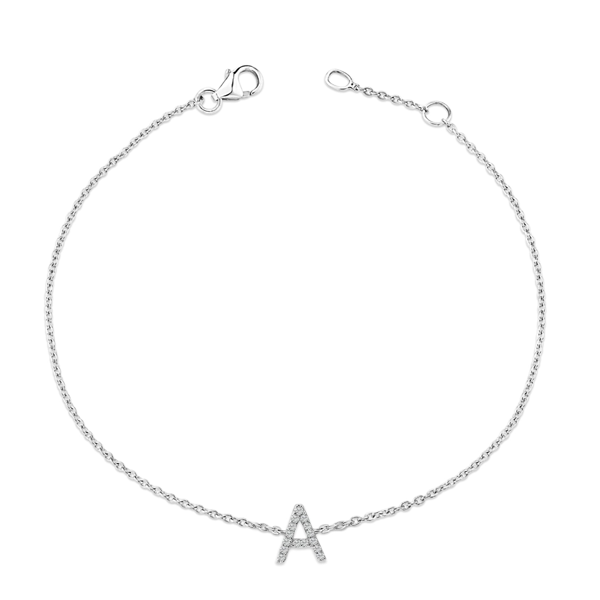 10K White Gold Diamond Accent "A" Initial Charm and Link Bracelet Bids.com