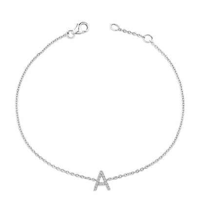 10K White Gold Diamond Accent "A" Initial Charm and Link Bracelet Bids.com