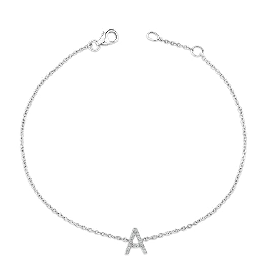 10K White Gold Diamond Accent "A" Initial Charm and Link Bracelet Bids.com