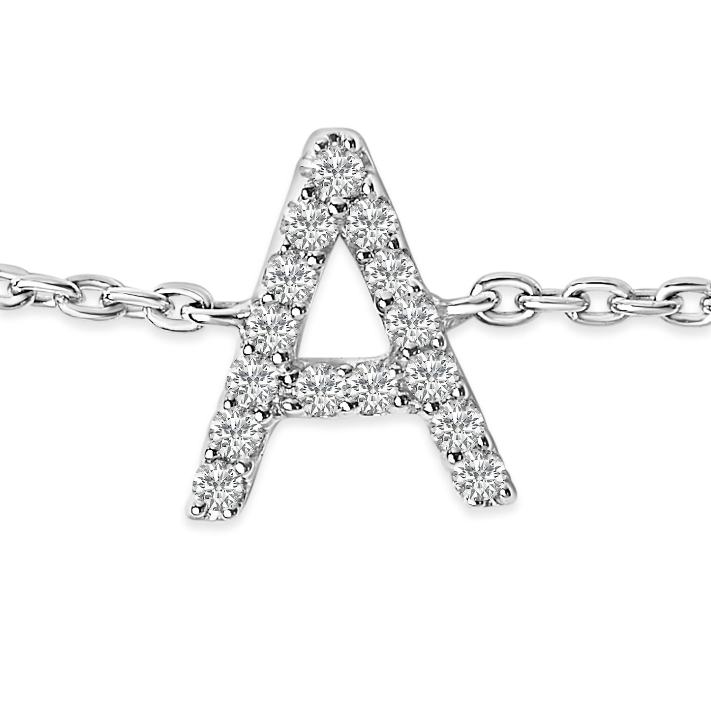 10K White Gold Diamond Accent "A" Initial Charm and Link Bracelet Bids.com