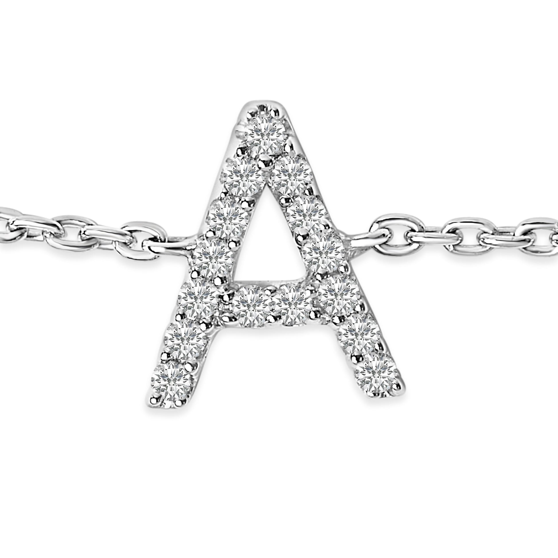 10K White Gold Diamond Accent "A" Initial Charm and Link Bracelet Bids.com