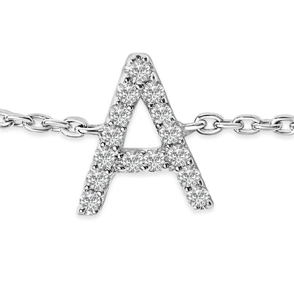 10K White Gold Diamond Accent "A" Initial Charm and Link Bracelet Bids.com