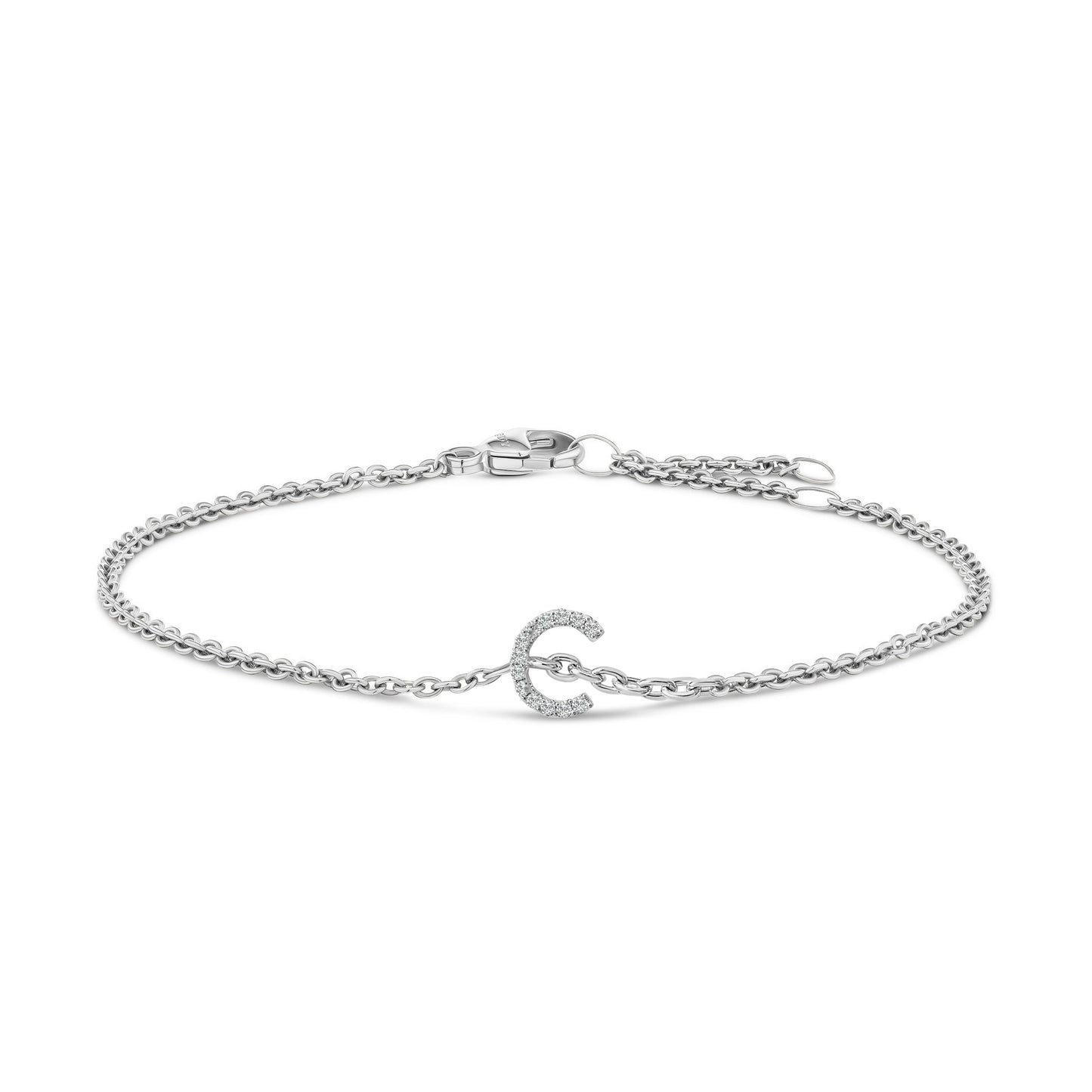 10K White Gold Diamond Accent "A" Initial Charm and Link Bracelet Bids.com
