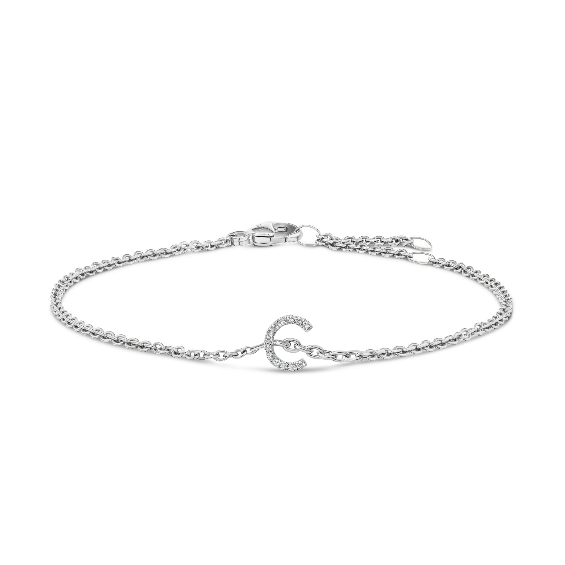 10K White Gold Diamond Accent "A" Initial Charm and Link Bracelet Bids.com