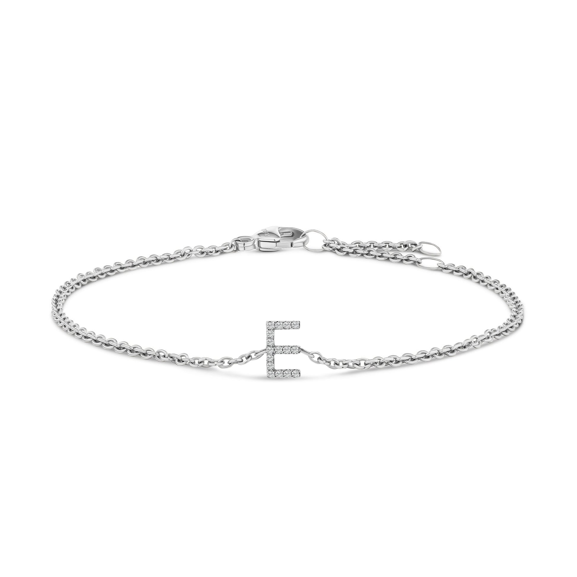 10K White Gold Diamond Accent "A" Initial Charm and Link Bracelet Bids.com
