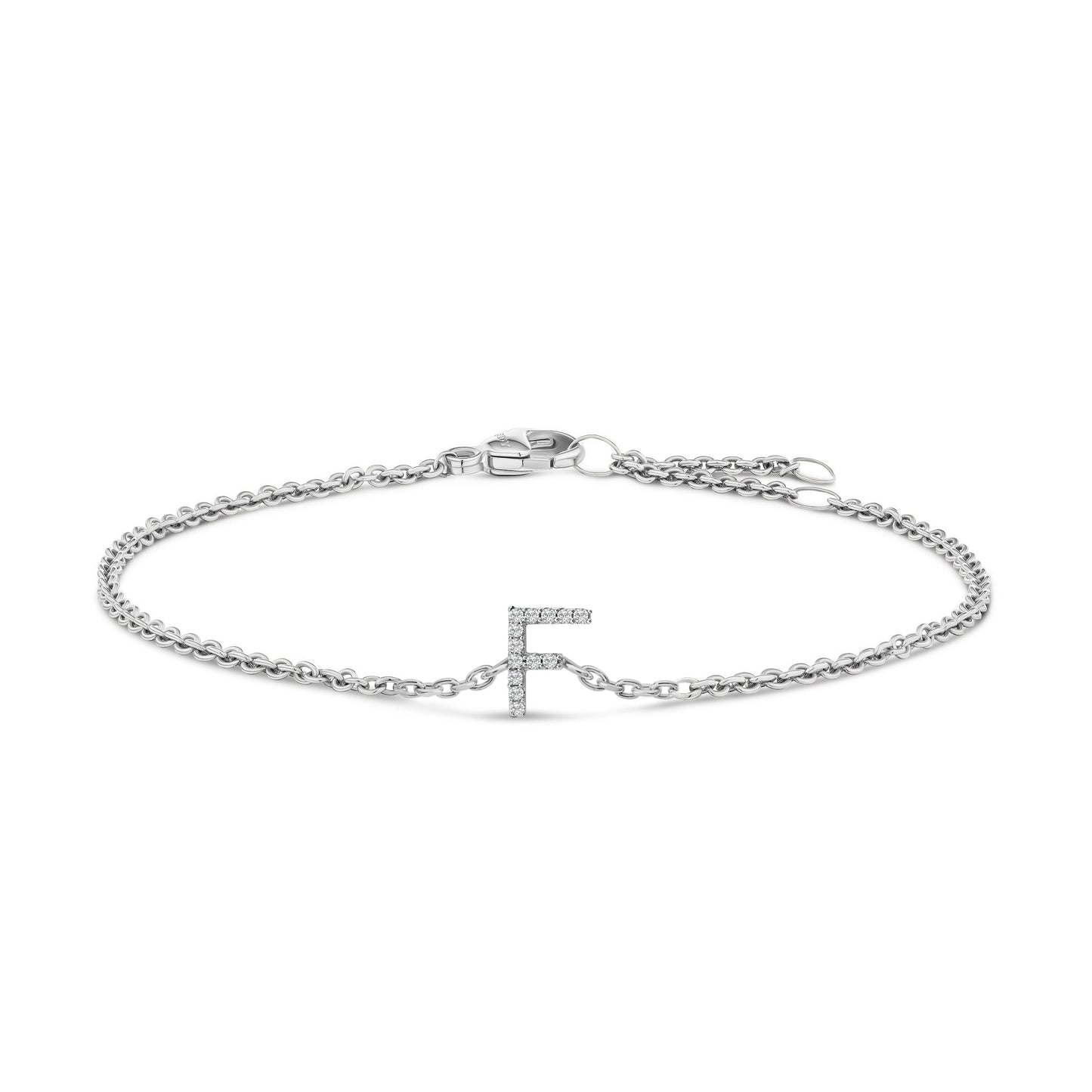 10K White Gold Diamond Accent "A" Initial Charm and Link Bracelet Bids.com