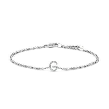 10K White Gold Diamond Accent "A" Initial Charm and Link Bracelet Bids.com