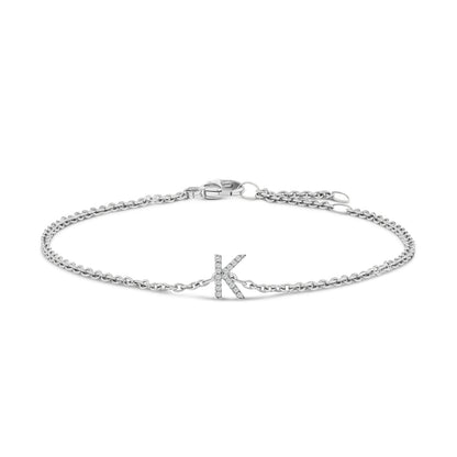 10K White Gold Diamond Accent "A" Initial Charm and Link Bracelet Bids.com