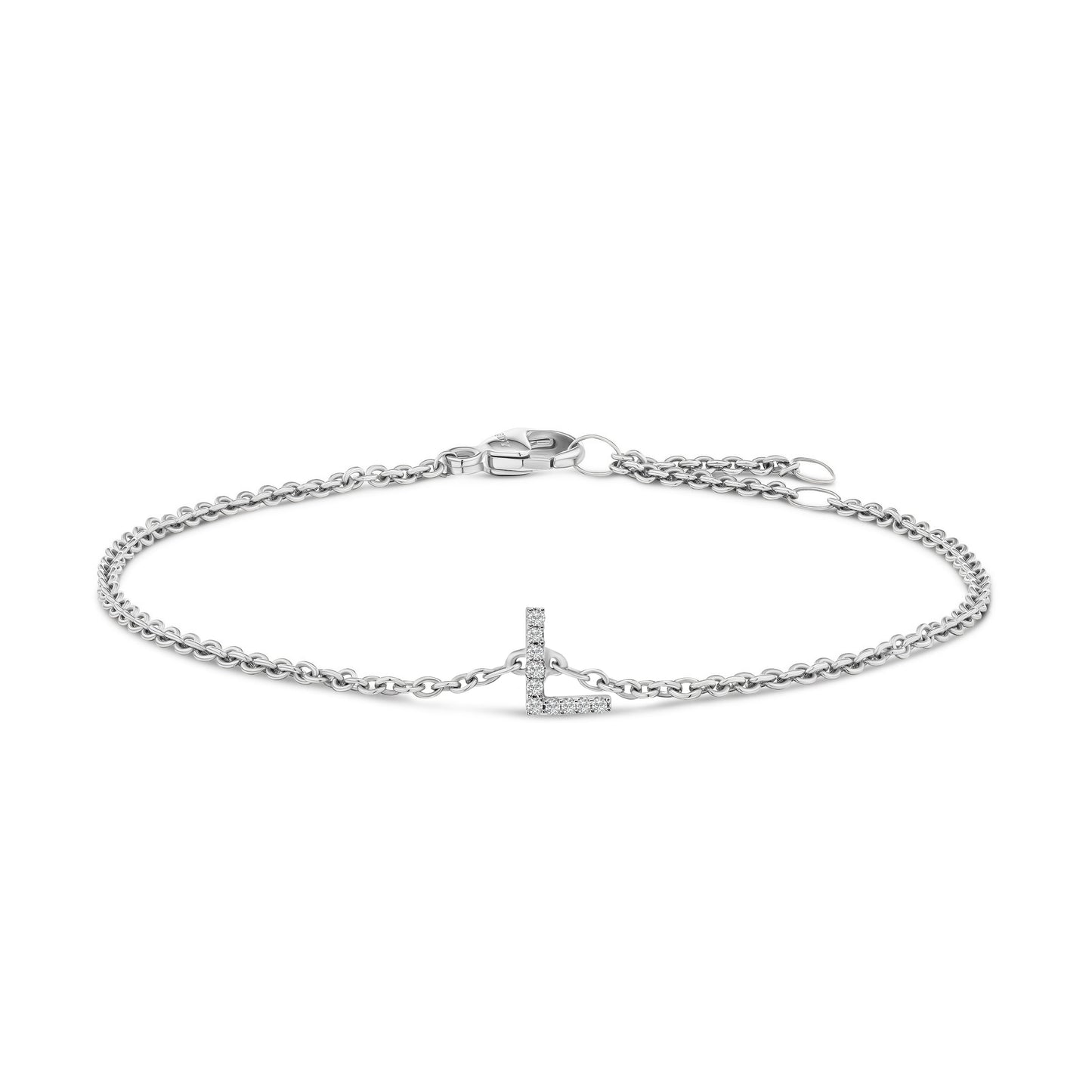 10K White Gold Diamond Accent "A" Initial Charm and Link Bracelet Bids.com
