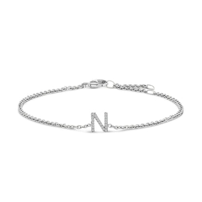 10K White Gold Diamond Accent "A" Initial Charm and Link Bracelet Bids.com