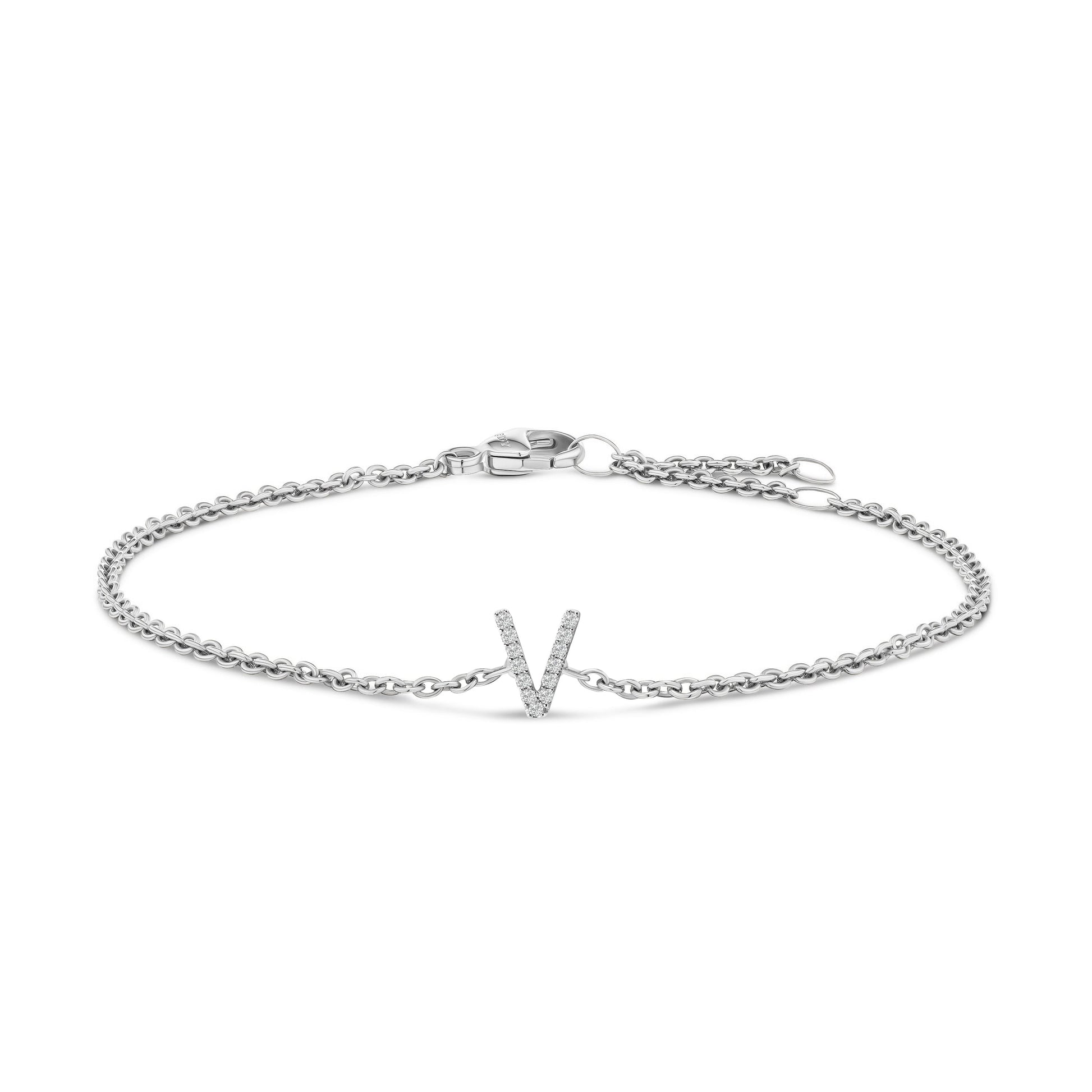 10K White Gold Diamond Accent "A" Initial Charm and Link Bracelet Bids.com