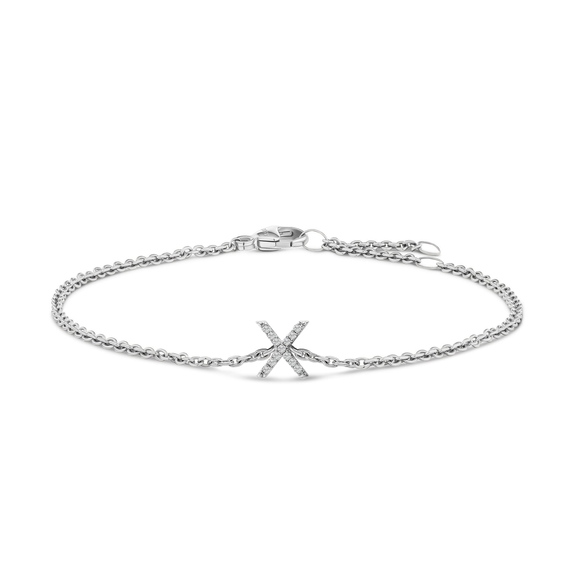 10K White Gold Diamond Accent "A" Initial Charm and Link Bracelet Bids.com