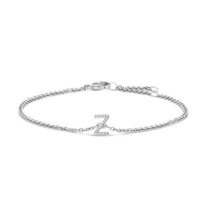 10K White Gold Diamond Accent "A" Initial Charm and Link Bracelet Bids.com