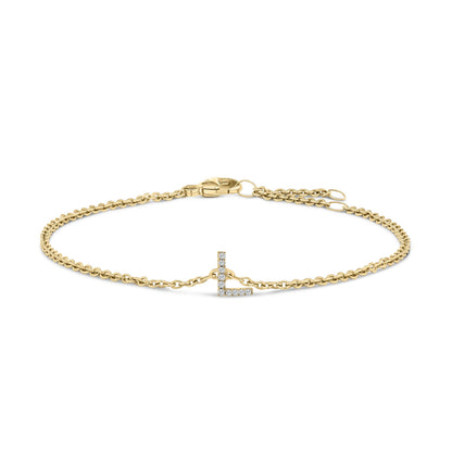 10K White Gold Diamond Accent "A" Initial Charm and Link Bracelet Bids.com