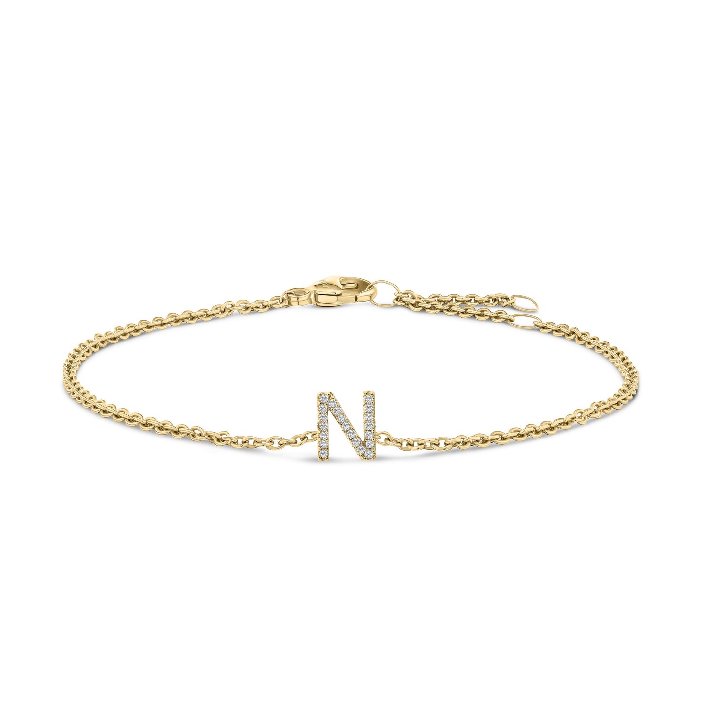 10K White Gold Diamond Accent "A" Initial Charm and Link Bracelet Bids.com