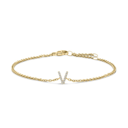 10K White Gold Diamond Accent "A" Initial Charm and Link Bracelet Bids.com