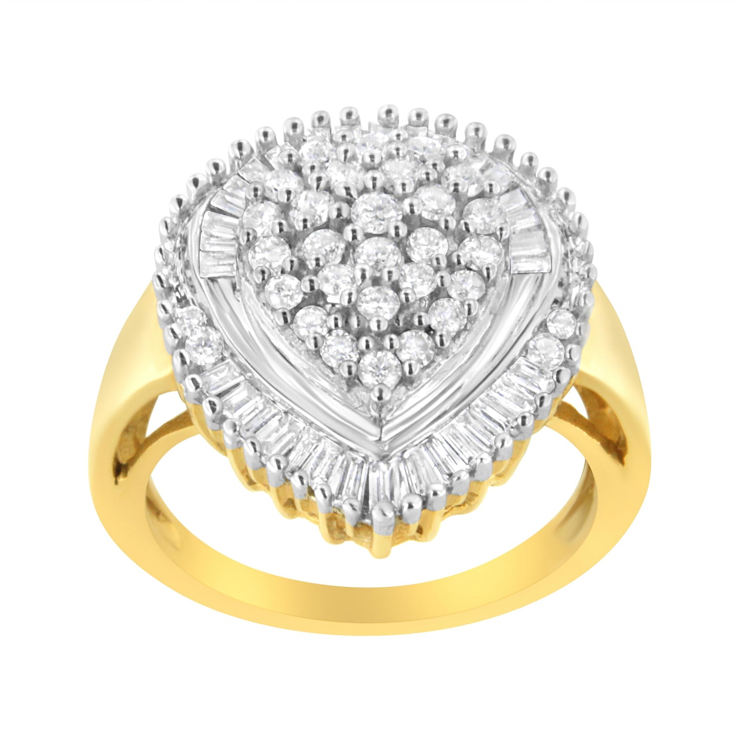 10K Yellow Gold 1.0 Cttw Round and Baguette Cut Diamond Oval Shaped Cluster Ring (I-J Color, I1-I2 Clarity) - Size 7 Bids.com