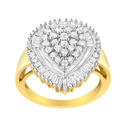 10K Yellow Gold 1.0 Cttw Round and Baguette Cut Diamond Oval Shaped Cluster Ring (I-J Color, I1-I2 Clarity) - Size 7 Bids.com