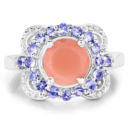 2.87 Carat Genuine Peach Moonstone and Tanzanite .925 Sterling Silver Ring Bids.com