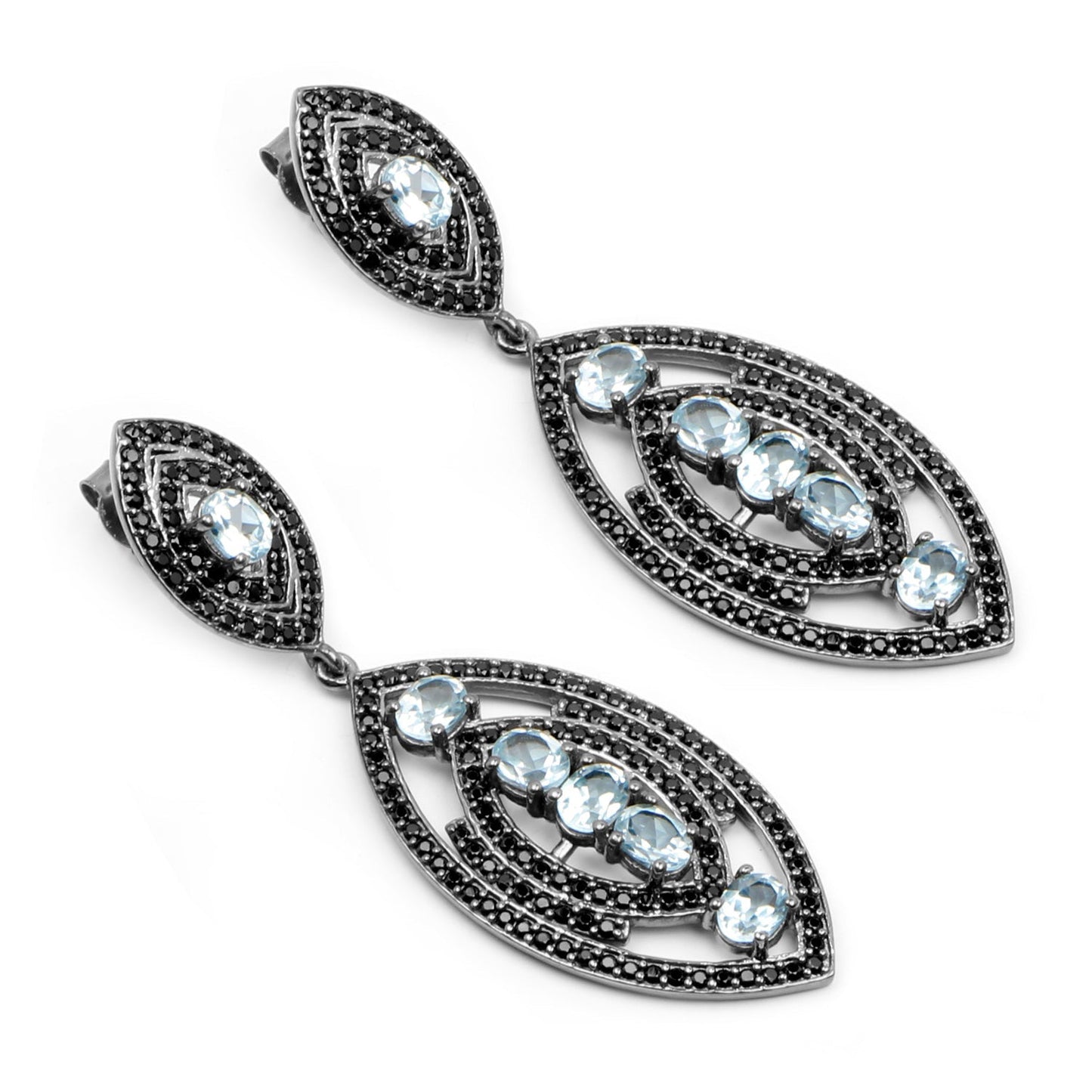 8.80 Carat Genuine Blue Topaz and Black Spinel .925 Sterling Silver Earrings Bids.com