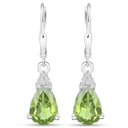 2.80 Carat Genuine Peridot and White Zircon .925 Sterling Silver Earrings Bids.com