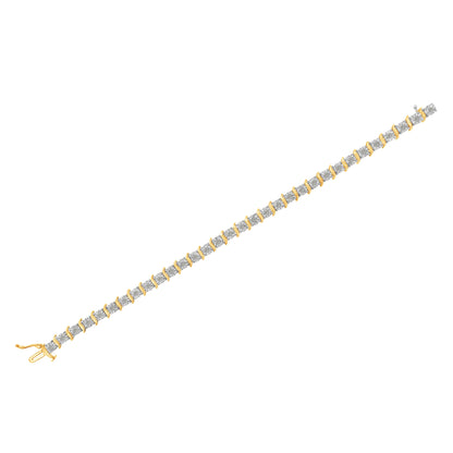 Two-Tone 10K Yellow Gold over .925 Sterling Silver 1.0 Cttw Diamond S-Curve Link Miracle-Set Tennis Bracelet (I-J Color, I3 Clarity) - 7" Bids.com