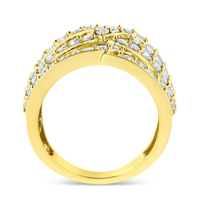 10K Yellow Gold 3.00 Cttw Diamond Multi Row Bypass Wave Cocktail Band Ring (J-K Color, I1-I2 Clarity) - Size 7 Bids.com