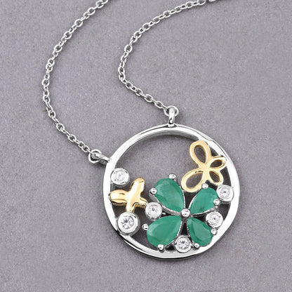 1.35 Carat Genuine Emerald and White Topaz .925 Sterling Silver Pendant Bids.com